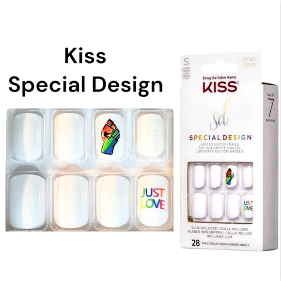 NIB KISS Special Design Fake Nails, Short SD13X - Just Love 28 Ct Rainbow Pride - Picture 1 of 13